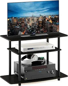 Furinno Turn-N-Tube No Tools 3-Tier Entertainment Center TV Stand for TV up to 32 Inch, Plastic Round Tubes, Espresso/black