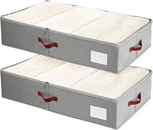 Criusia Under Bed Storage Bins with Clear PVC Lids  2 Pack Large Underbed Organizers with Heavy-Duty Handles, Reinforced with 800G PP Panels & 80G Non-Woven Fabric  Waterproof & Foldable, Gery