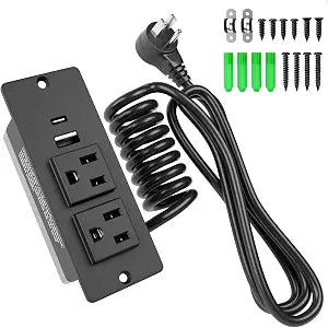 Exqutoo Drawer Outlet Kit, Recessed Drawer Socket with 4 Power Outlets