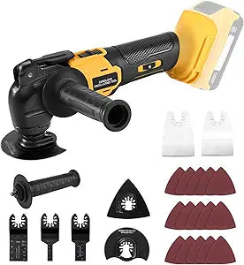 Cordless Oscillating Tool, Brushless Orbiting Tool Compatible with DeWalt 20V Battery, 23 PCS Multi-Tool Kit with Auxiliary Handle for Cutting, Scraping, Sanding, 6 Variable Speed (Tools Only)