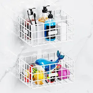 Bath Toy Storage Organizer, 2-Pack Large Plastic Bathtub Toy Storage, Hanging Shower Caddy for Toiletries, for Bathroom, Kitchen Cabinet, Pantry (White)