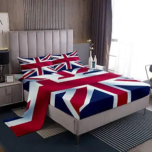 Erosebridal Union Jack Full Size Sheet Sets 4pcs, Retro United Kingdom Flag Bed Sheets Set for Kids Boys Girls, Vintage London Microfiber Bed Set for Bedroom, Red Blue England Room Decor Bedding Set