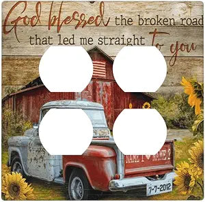 Rustic Pickup Truck Wood Country Barn Windmill Outlet Covers 2 Gang Double Duplex Decorative Light Switch Covers Electrical Wallplates Socket Faceplate for Farmhouse Home Decor