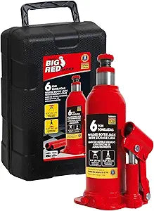 BIG RED 6 Ton (12,000 LBs) Hydraulic Welded Bottle Jack with Storage Case