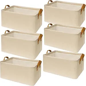 SNWDN 6 Pack Closet Cloth Storage Bins with Handles (Beige 15''L x 10.2''W x 8.2''H)