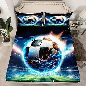 Feelyou Kids Boys Girls Black Blue Football Bed Sheet Set Twin Size