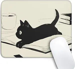 Cute Black Cat Mouse Pad,Kawaii Anime Cat Mouse Pads for Wireless Mouse Desk Accessories,10"X8" Travel Mousepad with Non-Slip Rubber Base, Stitched Edge Mouse Pads for Desk,Computers,Laptop,Office