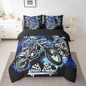 Feelyou Kids Blue Dirt Bike Bed in A Bag Full Size for Boys Girls