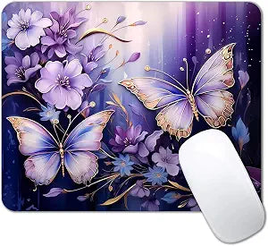 IMAYONDIA Small Mouse Pad Cute, Purple Gold Butterfly Mouse Pads, Modern Flowers Mousepad for Women Girls, Beutiful Mouse Mat Computer Laptop Office, 9.5 X 7.9 Inch