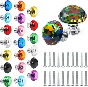 22 Pack Colorful Crystal Drawer Knobs, 30mm Glass Dresser Knobs Cabinet Diamond Shape Pulls Handle for Wardrobe, Kitchen, Bathroom, Cupboard(11 Colors)