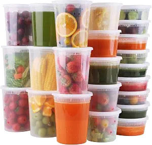 Deli Containers with Lids 48 Sets- Disposable Soup Containers 8oz, 16oz, 32oz - Plastic Containers with Lids, Food Container Leakproof, BPA Free/Microwave/Freezer/Dishwasher Safe