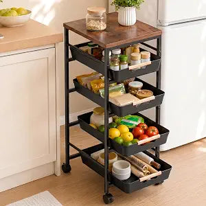 Pipishell Rolling Storage Cart with Drawers & Lockable Wheels, Black