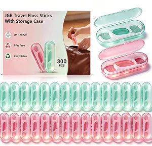 JGB Floss Picks 300 Counts,Travel 30 Cases Tooth Sticks for Deep Cleaning