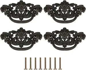 3 Inch C-C Vintage Drawer Pulls  4PCS 3'' Dark Antique Bronze Cabinet Handle Brass Dresser Pulls Kitchen Hardware 76mm Centers Furniture Handles and Knobs for Drawer Pull Cabinet Door