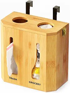 SpaceAid Bamboo 2 in 1 Garbage Bag Roll Holder & Dispenser, Under Sink Organizer for Kitchen Storage
