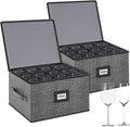 2-Pack Wine Glass Storage Box with Dividers, Hard Shell Stemware Storage