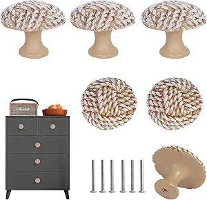 Coastal Cabinet Knobs Set of 6, Boho Rope Drawer Knobs