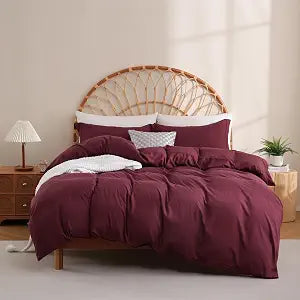 JSD Burgundy Duvet Cover Set Queen Size