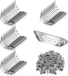 Yaocom 30 Pcs Universal Stainless Steel Furniture Corner Connectors with Screws Heavy Duty Triangular Support Brackets for Wood Furniture, Drawers, Cabinets, Tables, and Chairs
