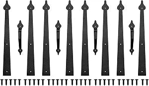 Steel Decorative Garage Door Hardware Kit, Faux Garage Door Accents,8hinges and 4handle Screw Mount, Black (2)