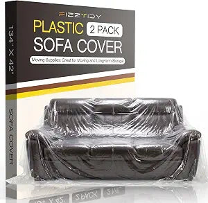 2 Pack Plastic Couch Cover for Moving & Storage, 134" x 42" Sofa Covers