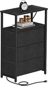 TUTOTAK Narrow Night Stand with Charging Station, Slim End Table