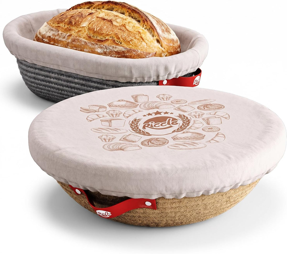 Riccle Bread Proofing Basket, 2 Sourdough Banneton Baskets (Round + Oval)