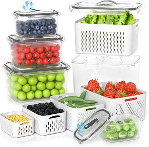 damynuo 5 Pack Fruit Storage Containers for Fridge with Colander, Vent, Lid
