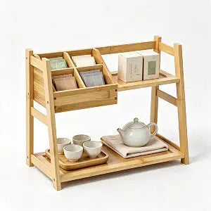 Lnncdse 2-Tier 4-Grid Tea Organizers and Storage with Adjustable Grid Sections