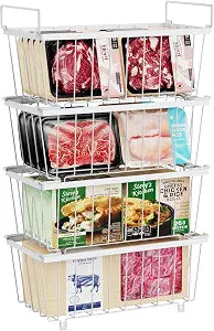 iSPECLE Freezer Organizer Bins - Small Storage Baskets for 7 Cu.Ft, 4 Pack