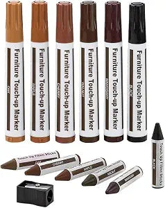Furniture Repair Kit Wood Markers - Set of 13 - Markers and Wax Sticks with Sharpener Kit, for Stains, Scratches, Wood Floors, Tables, Desks, Carpenters, Bedposts, Touch Ups, and Cover Ups