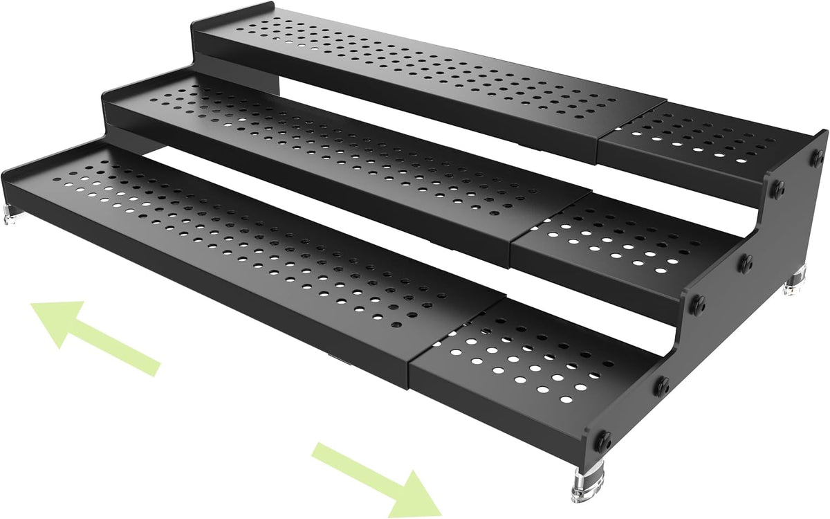 Expandable 3-Tier Spice Metal Shelf Rack, Black, 1 Pack