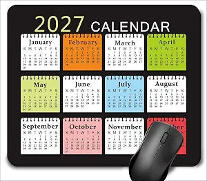 2027 Calendar Mouse Pad, Gaming Rectangle Mousepad for Computer Laptop Non-Slip Rubber Desk Mat,Christmas New Year Office Accessories (9.5 X 7.9 Inch) - Black Colorful