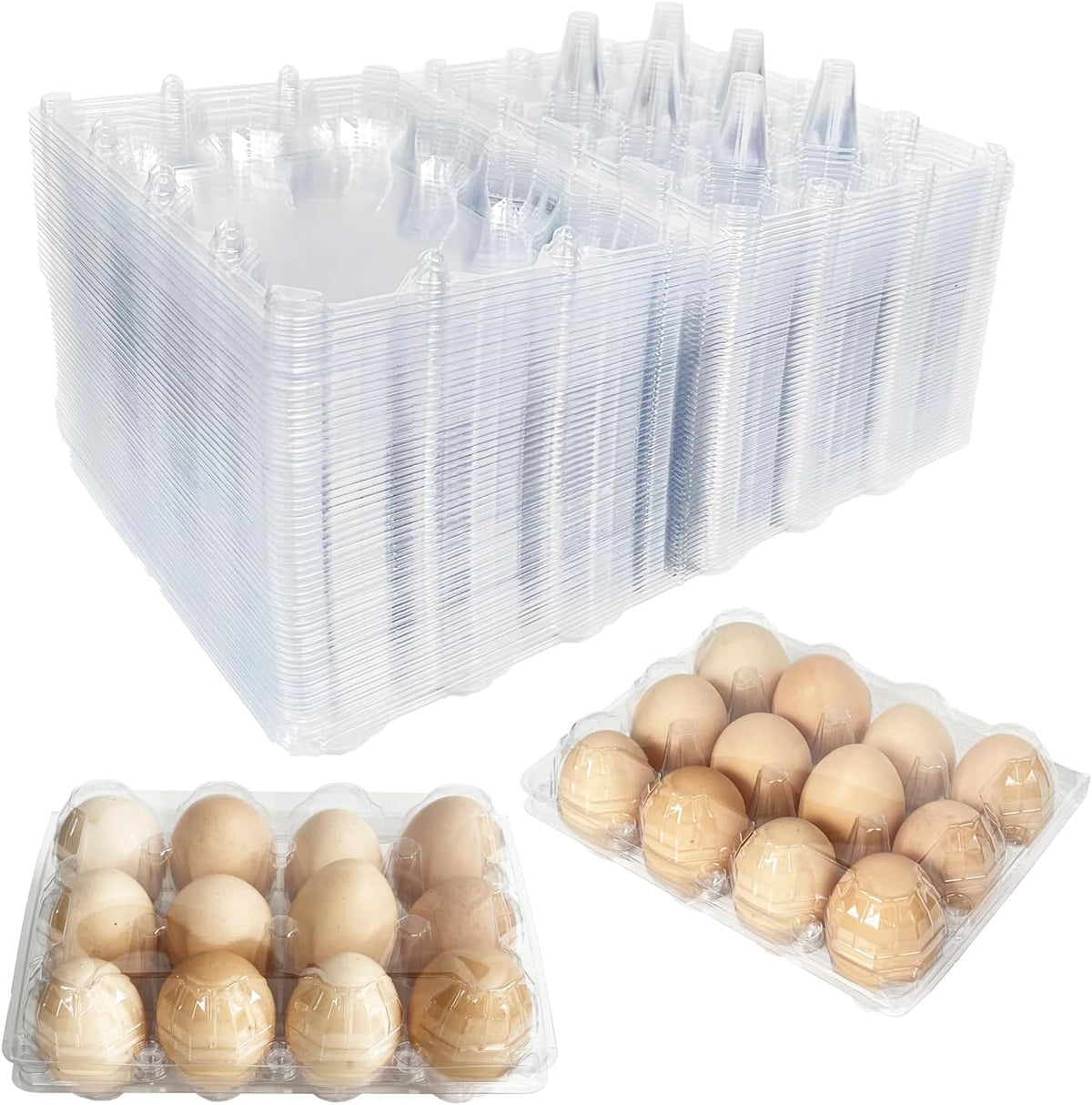 50-Pack of 12-Count Plastic Egg Cartons - Bulk Clear Reusable Egg Containers Holds Chicken Eggs | Egg Cartons Cheap Bulk, Eggs 12 Count,Suitable for farms, markets and families.