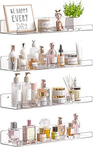 upsimples 4 Pcs 15" Acrylic Shelves for Wall Storage and Organizer, Clear