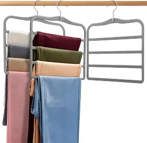 Velvet Pants Hangers Space Saving, 2-Pack Multi-Tier Closet Organizers,Grey