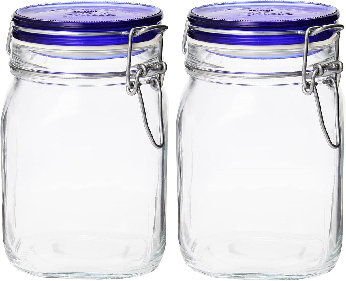 Bormioli Rocco Fido Collection, 2 Pack, 333/4 Oz. Food Storage Glass Jars, Airtight Rubber Seal & Glass Lid, With Stainless Wire Clamp, Made In Italy.