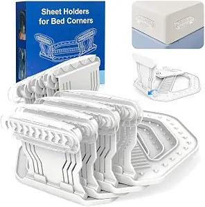 Bed Sheet Holder-Anti-Slip,Secure Lock,Fits All Mattress Sizes,4 Pcs Heavy Duty Fitted Sheet Clips with Non-Slip Pads (White)