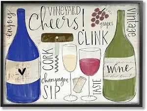'Cheers Clink Sip Champagne and Wine Words and'| Framed Giclee Art