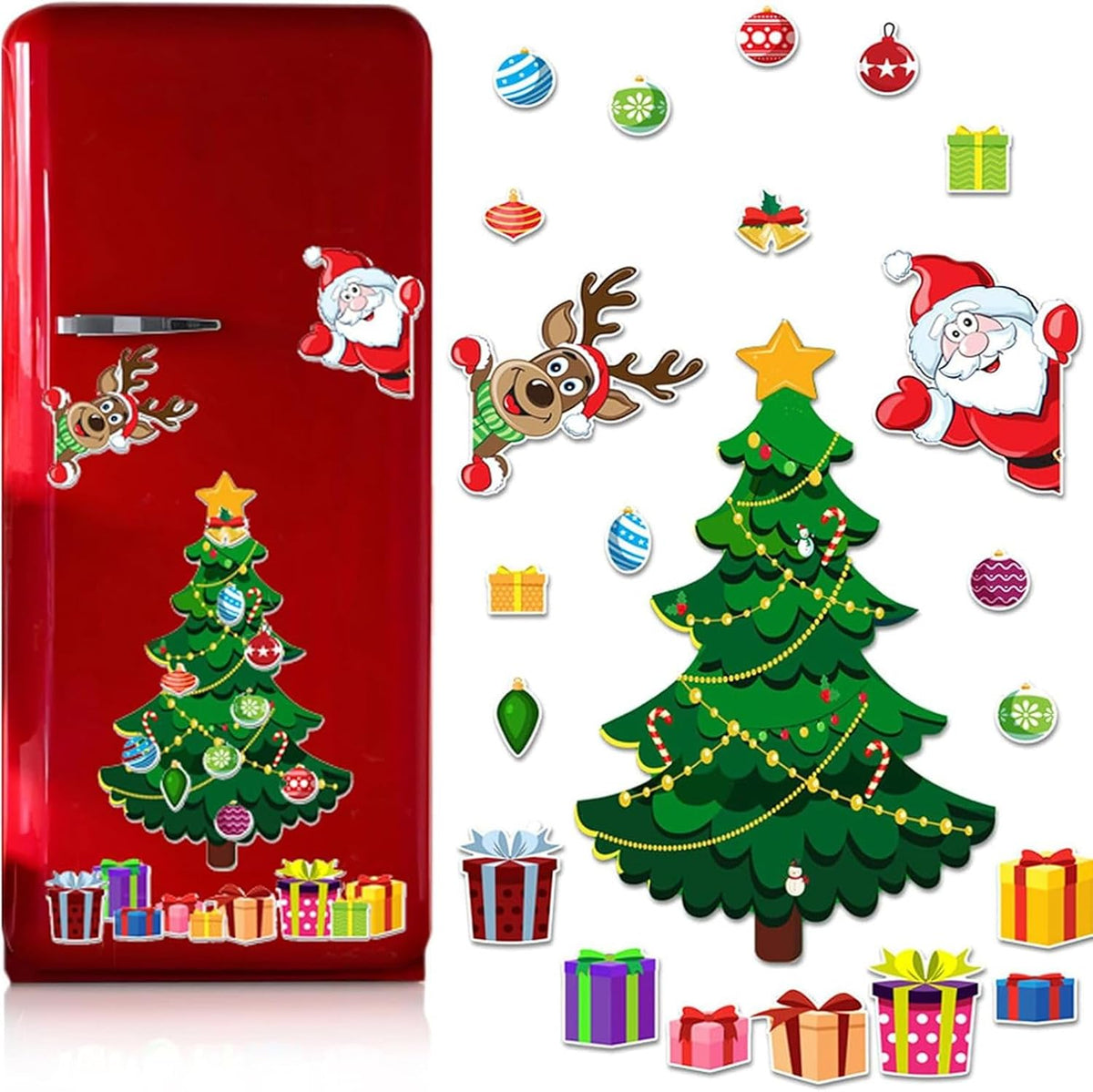 Magnetic Christmas Tree for Refrigerator, Soft Magnetic Set, Reusable Holiday Decor for Kids & Family, Lovely Xmas Decoration for Home, Kitchen, Office (Xmas Tree-A)