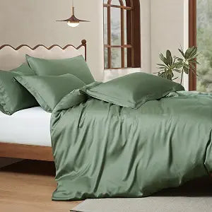 Manyshofu Sage Green Tencel Cotton Duvet Cover Set, 5 Piece Cooling Queen