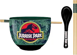 Silver Buffalo Jurassic Park Logo Leaves, Ramen Bowl with Chopsticks, 20oz