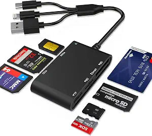 7-in-1 Smart Card Reader with 3-Port Connectivity  Lightning/USB-C/USB-A Military CAC & PIV Card Reader, SD/TF/MS Pro Duo/M2/IC/SIM Adapter for Windows/macOS/Linux, Plug and Play