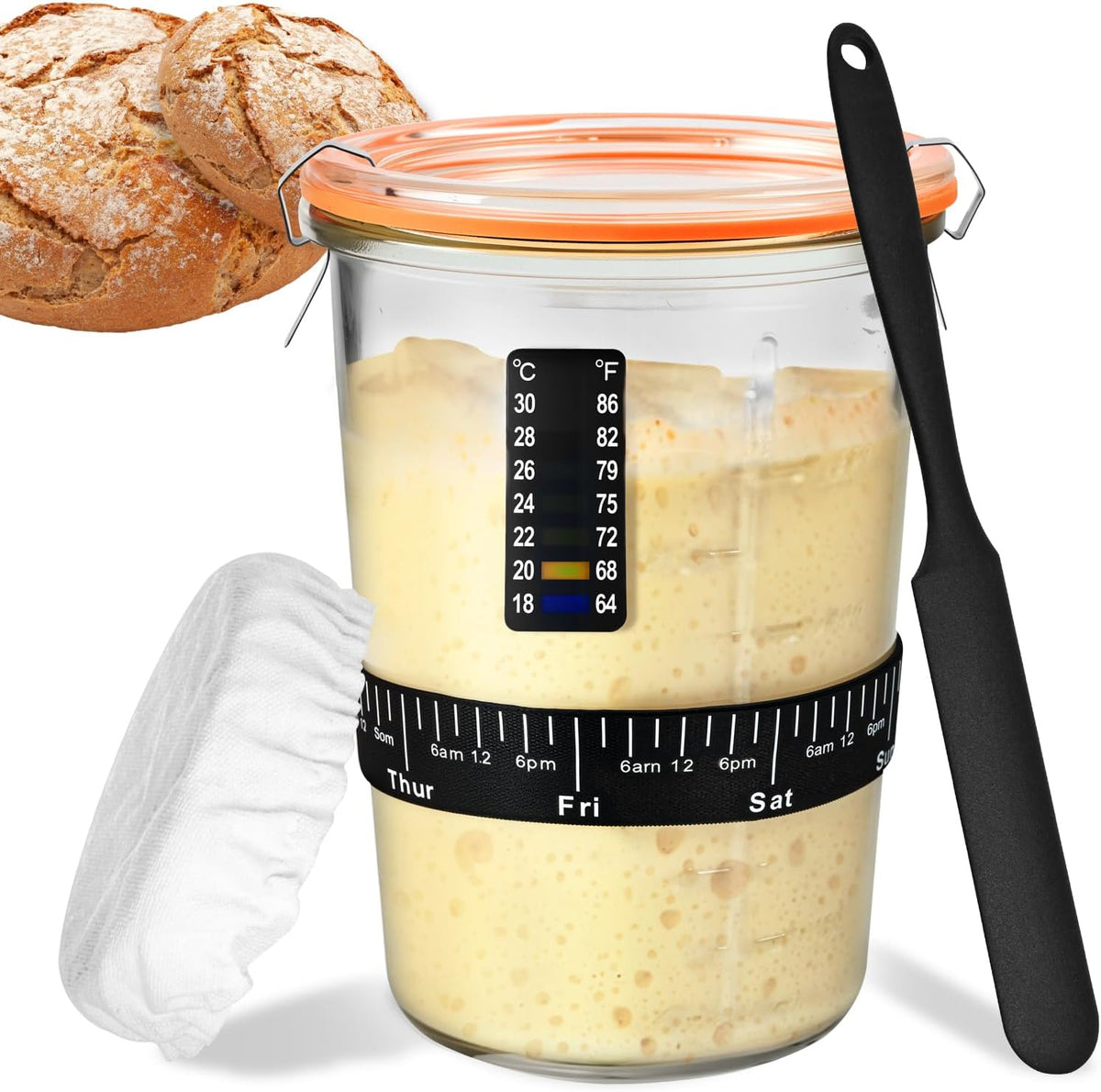 Sourdough Starter Jar, Thicken Glass Sourdough Jar Wide Mouth 27 Oz