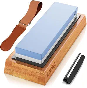 Knife Sharpener & Sharpening Stone Set: 1000/6000 Grit Dual-Sided Whetstone