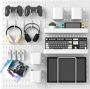 MULSAME Pegboard Combination Kit, 25.2" x 25.2" Wall Mounted Storage Set with 4 Pegboards & 20 Accessories Hanging, Peg Boards Organizer