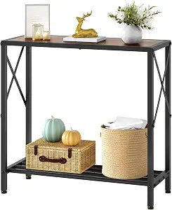 Tajsoon Console Table 28.3''L, 2 Tier Narrow Entryway Table Rustic Brown