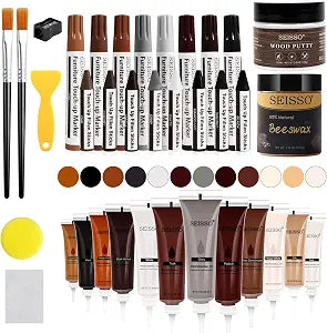 SEISSO 36-Piece Wood Furniture Repair Kit, Wood Filler Putty, Touch Up Markers and Wax Sticks for Scratches, Cracks and Holes on Floors, Tables, Cabinets and Doors