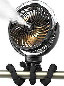 Misting Stroller Fan, 6000mAh Battery Operated Portable Fan with Light & 360 Pivoting, Personal Fans with Flexible Tripod for Baby, Office, Travel,Treadmill,Outdoors