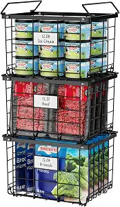 iSPECLE Freezer Organizer Bins - Stackable for 3.5 Cu.ft Freezer, 3 Pack